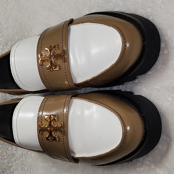 Tory Burch Mini Everly Chunky Loafers  white and brown colorblock gold hardware - Picture 7 of 16
